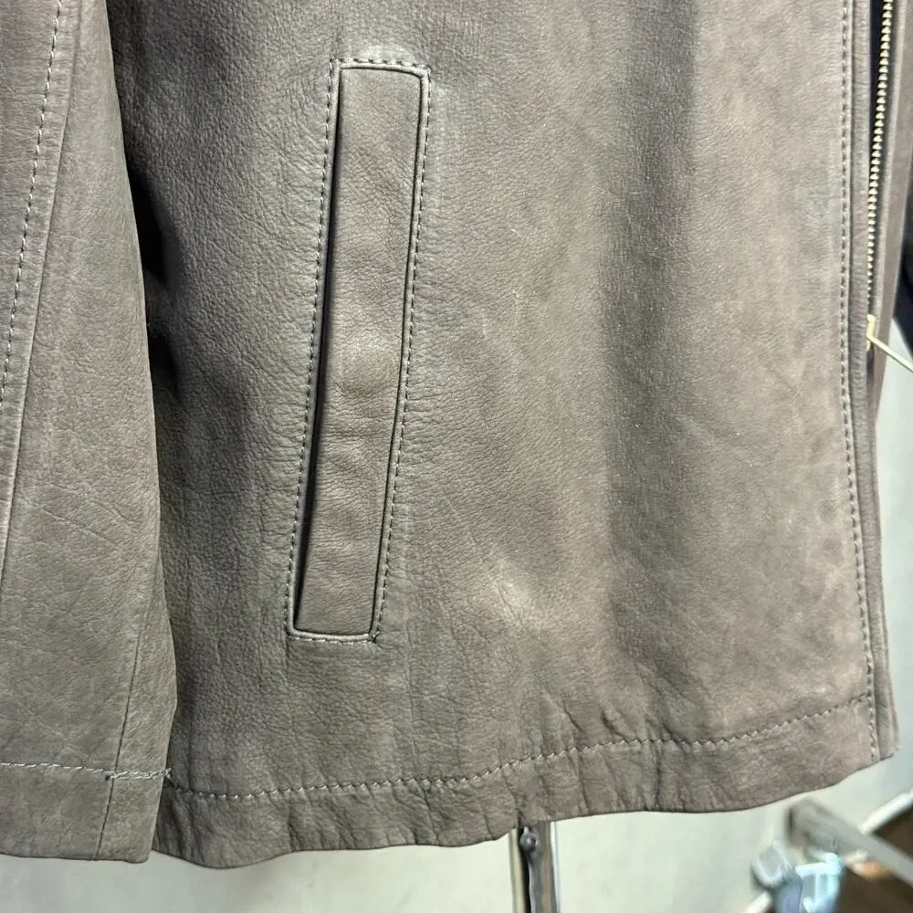 Eddie Bauer Genuine Nubuck Leather Jacket Brown Full Zip Men's L